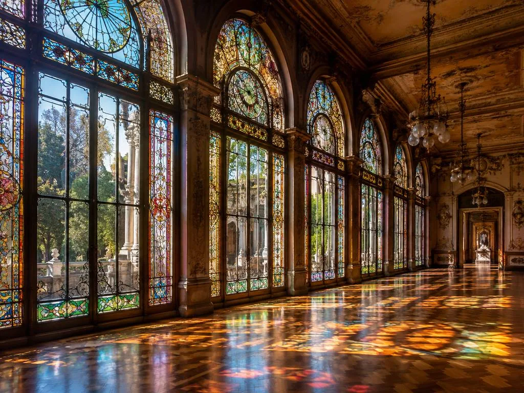 Stained glass in the Alc&aacute;zar, the residential half of the castle